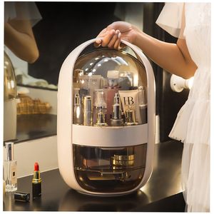 Grande boîte de rangement cosmétique Swan, blanc nacré, avec tiroirs, organisateur de bureau anti-poussière pour le rangement des soins de la peau et du maquillage - Product Image 4