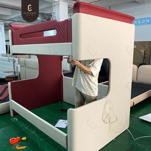 Высококачественная роскошная дизайнерская Современная белая однотонная деревянная кожаная детская двуспальная двухъярусная кровать для виллы мебель для спальни - Product Image 6