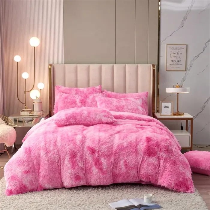 Wholesale Luxury Faux Shaggy Plush Bed Sheet Set, Fluffy Soft Crystal Velvet Bedding Set
