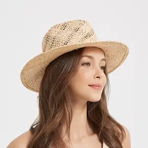 ODM elegante e elegante Rafiia mão-malha Unisex Original verão palha chapéu com banda Natural Shell