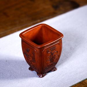 四角い手作りの古い紫色の砂Yixing盆栽ポット - Product Image 3