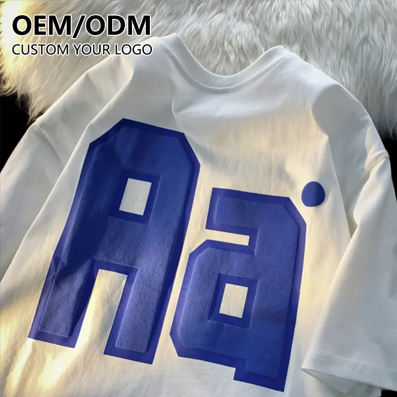 Maglietta da uomo Oem in cotone con scollo a o in cotone personalizzato con stampa serigrafica in schiuma 3D