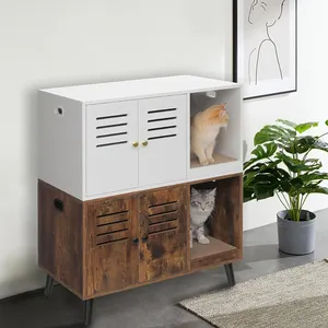 Personalizar muebles de madera maciza Casa de mascotas moderna casa de madera para gatos y gabinete de baño con alfombrilla para rascar caja de arena para gatos - Product Image 3