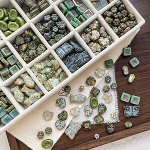 Multi Shapes Vintage Fish Flower Leaf Butterfly Opaque Turquoise Picasso Tchèque Glass Tile Beads for Jewelry Making - Product Image 5