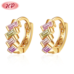 Custom Design logo Zirconia <strong>Cluster</strong> 18k Gold Coated Brass baguette Huggie Elegant <strong>Earrings</strong> Women - Product Image 1
