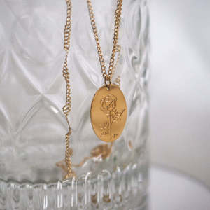 Collar con colgante de flor rosa para mujer, joyería elegante, cadena de eslabones de acero inoxidable chapada en oro de 14K, regalo de boda para mujer - Product Image 3