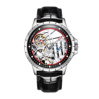 Jam Tangan Mekanik Skeleton Mewah Pria, Otomatis, Bercahaya, Casing Baja Anti Karat, Kulit Buaya Berkualitas Tinggi