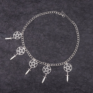 Collar con Colgante de Espada de Cinco Puntas, Aleación de Zinc, Cadena Gótica para Clavícula, Joyería para Fiesta, Color Oro Blanco - Product Image 2