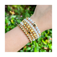Haute qualité plaqué or cuivre laiton perlé Bracelet coeur breloques perle perles réglable bijoux de mode pour les femmes cadeau de mariage