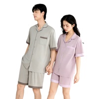 Ensemble de pyjama simple et décontracté pour couple, en coton modal Lenzing, à manches courtes et col à revers, pour homme et femme, idéal pour l'intérieur en été