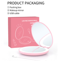 Logo personnalisé Mini miroir cosmétique de maquillage rond double face rechargeable par USB avec lumière LED Miroir de poche pliant portable