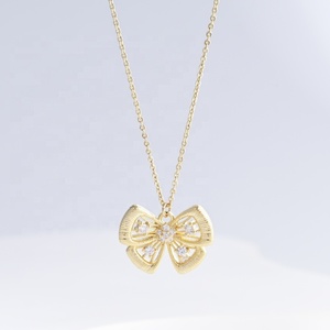 custom plata 925 sterling silver ladies elegant necklace minimalist vintage summer 18k gold plated <b>bow</b> fine pendant necklaces - Product Image 4