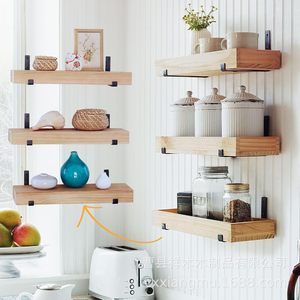 Wooden Floating Wall <b>Shelf</b> Natural Wood Color Wall Mounted Storage <b>Rack</b> For Kitchen Bathroom Living Room - Product Image 1
