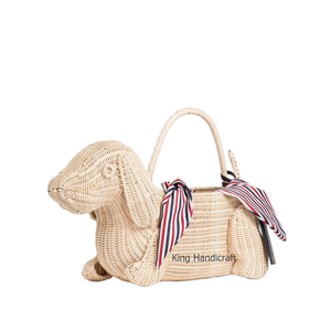 Panier en rotin au design mignon en forme de chien avec poignée pour enfants, sac panier en osier ou panier de pique-nique de rangement - Product Image 1
