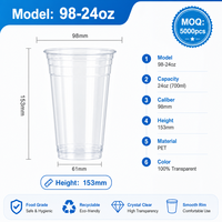 Gobelet jetable en plastique PET 98-24oz transparent de qualité alimentaire, empilable, pour boissons froides, avec couvercles et logo personnalisé