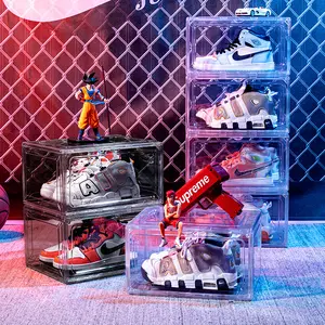 Nhựa trong suốt lưu trữ hộp giày nhựa cứng PET trong suốt Stackable giày lưu trữ Thùng Sneakers Organizer có thể gập lại