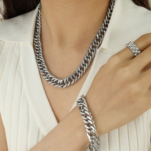 Unisex Zinc Alloy Chain <b>Bracelets</b> And Necklaces <b>Set</b> Gold Silver Tone Hip Hop Style Fashion Jewelry For Men Women - Product Image 3