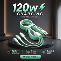 Kabel Pengisian Daya & Transfer Data Super Cepat 66W Ice-crystal Gradient Tiga-dalam-Satu USB-C USB-A Braided Jacket untuk Smartphone