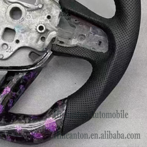 Volante Deportivo de Fibra de Carbono Forjado con Agarre de Cuero Perforado, Compatible con Cadillac CT4 CT5, en Oferta - Product Image 5