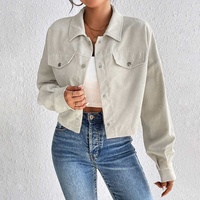 Veste Courte Décontractée en Velours Côtelé à Revers pour Femme, Style Européen et Américain, Automne-Hiver, Boutonnage Simple