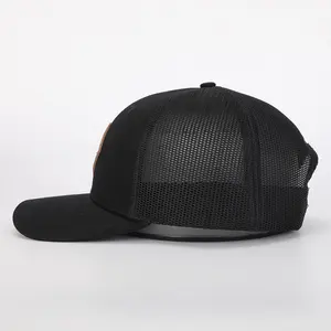 Atacado Bordado Logo Hat 6 Painel Cotton Trucker Cap Alta qualidade Custom Mesh Leather Patch Outdoor OEM Mens Esponja Gorras