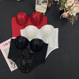 Corsé de lentejuelas para mujer, lencería de encaje, faja moldeadora, bustier, sujetador push-up sin aros, corsé para fiesta nupcial, venta al por mayor, OEM personalizado - Product Image 4