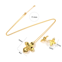 Ensemble collier et boucles d'oreilles pendantes trèfle à quatre feuilles 3D poli miroir, couleur or, bordure strass, longue chaîne, bijoux de mode pour femme