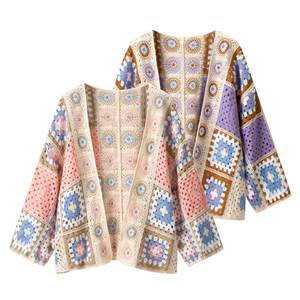 Nouveautés printemps 2026 |   Cardigan en crochet style artistique vintage pour femme <span class=keywords><strong>MYST</strong></span>&ZA, cardigan ample en tricot jacquard ajouré avec nœud - Product Image 3