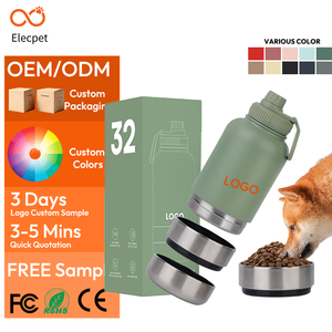 Elecpet OEM Custom Design 3In 1 Style Outdoor <strong>Dog</strong> Water Bottle &amp; Travel Pet Feeder <strong>Bowl</strong> <strong>Set</strong> 1000ml Stainless Steel With 2 <strong>Bowls</strong> - Product Image 1