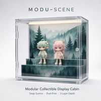 Vitrine de présentation modulaire personnalisée en acrylique avec porte magnétique à bascule, 3 niveaux, anti-poussière, avec éclairage LED