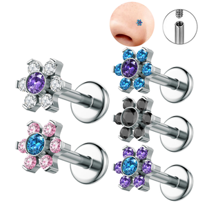 Joyería para Piercing Vía Láctea de Titanio ASTM F136 16G para Nariz Pendientes de Flor Anillos Cocleares <span class=keywords><strong>Piercings</strong></span> para Cartílago de Oreja Hélix con Parte Trasera Plana - Product Image 1