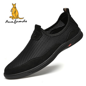 Logo canguro da uomo leggero in vera pelle sandali sportivi Slip-On traspiranti in morbido tessuto estivo scarpe da passeggio - Product Image 3