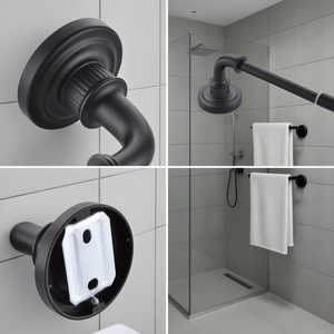 Ensemble d'accessoires de salle de bain noirs, porte-serviettes mural réglable de 24 pouces, design contemporain, finition en alliage de zinc - Product Image 2