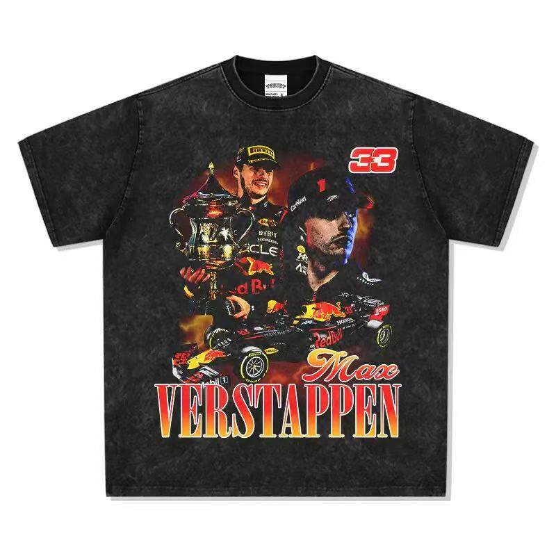 Verstappen 1 - Camiseta negra de manga corta, lavada.