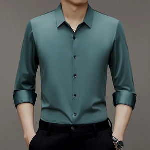 OEM /ODM Camisas-<span class=keywords><strong>juveniles</strong></span>-para-hombr Camisa de vestir de color puro sin arrugas para hombre Camisa de vestir para hombre 2024 Estilo de oficina elegante para hombre - Product Image 4