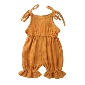 Tendances Grossiste Été Garçons Filles Tout-petits Bébés Combinaison sans manches bouffante à volants en Coton Lin Vêtements pour Bébés - Product Image 5