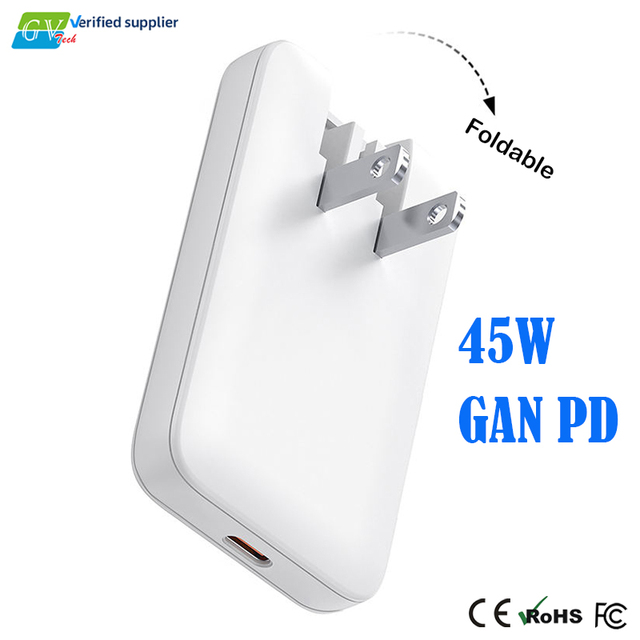 Ultra Slim 45W PD Fast Charging 3-Port Type-C GaN Wall Travel Charger LED Light Eco-Friendly Foldable Plug for Mobile Phone