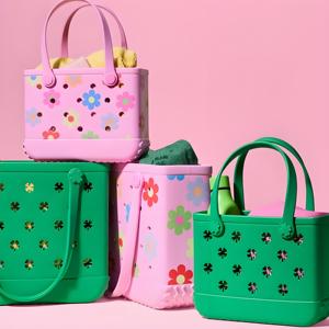 กระเป๋าสะพายไหล่ผู้หญิงกันน้ำ ทนทาน พกพาสะดวก ทำจากวัสดุ EVA น้ำหนักเบา ป้องกันการลื่นไถล <span class=keywords><strong>สี</strong></span>สันตามสั่ง สำหรับเดินทาง ช้อปปิ้ง ลายดอกไม้ขนาดใหญ่ - Product Image 1