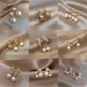 TongLing baroque rhinestone vintage earrings dangle stud pearl earrings jewelry for women girls