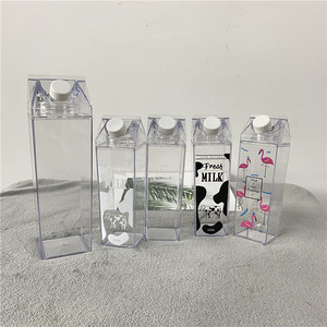 <strong>Double</strong> <strong>Wall</strong> Clear Acrylic Plastic 17oz 500ml 34oz 1000ml Blank Milk Carton Shaped Personalized Water Bottle Milk <strong>Box</strong> with Straw - Product Image 4