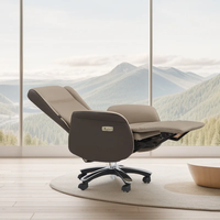 Chaise de bureau ergonomique confortable en cuir, inclinable, pivotante, avec assise réglable, structure en bois et accoudoirs articulés pour utilisation informatique