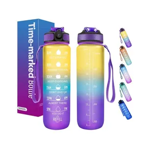 $0.1 sample FREE SHIPPING 32oz bpa free plastic tritan eco friendly sports water bottles with time marker in stock