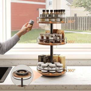 Wooden <b>Spice</b> <b>Rack</b> 3 Tier <b>Rotatable</b> Kitchen Storage Multi Layer Organizer For Counter Top Use - Product Image 2