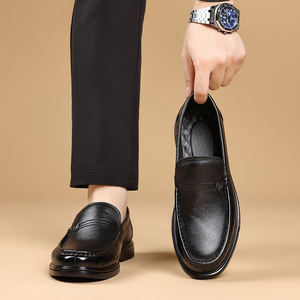 Zapatos de Cuero Casuales de Negocios para Hombre, Sin Cordones, Tacón Plano, Color Negro, Material de Piel de Vaca, Disponibles en Tallas para Adultos - Product Image 4