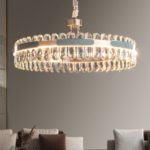 Décoration Cercle Lampes Suspendues Led Salon Moderne Rond Or Luxe K9 Lustres En Cristal - Product Image 2