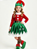Costume d'elfe de Noël de haute qualité, rouge et vert, en polaire, pour femme, tenue de spectacle de Noël