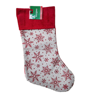Chaussette de Noël en peluche Dollar Tree avec motif flocon de neige pailleté, fabriquée en Chine pour les cadeaux de Noël et les décorations de porte