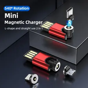 Mini cargador magnético de teléfono móvil, cable USB de carga de emergencia para todos los teléfonos, 540 grados