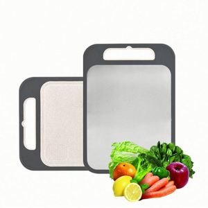 เขียงสแตนเลส2อิน1สำหรับห้องครัวเขียงฟางข้าวสาลีเขียงสองด้านทำจากสเตนเลส304 - Product Image 1