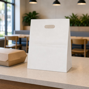 LDPE Plastic Cutout Handle Shopping <b>Bags</b> Private Label Logo Printing Gusseted Design Reinforced Bottom Recyclable - Product Image 4